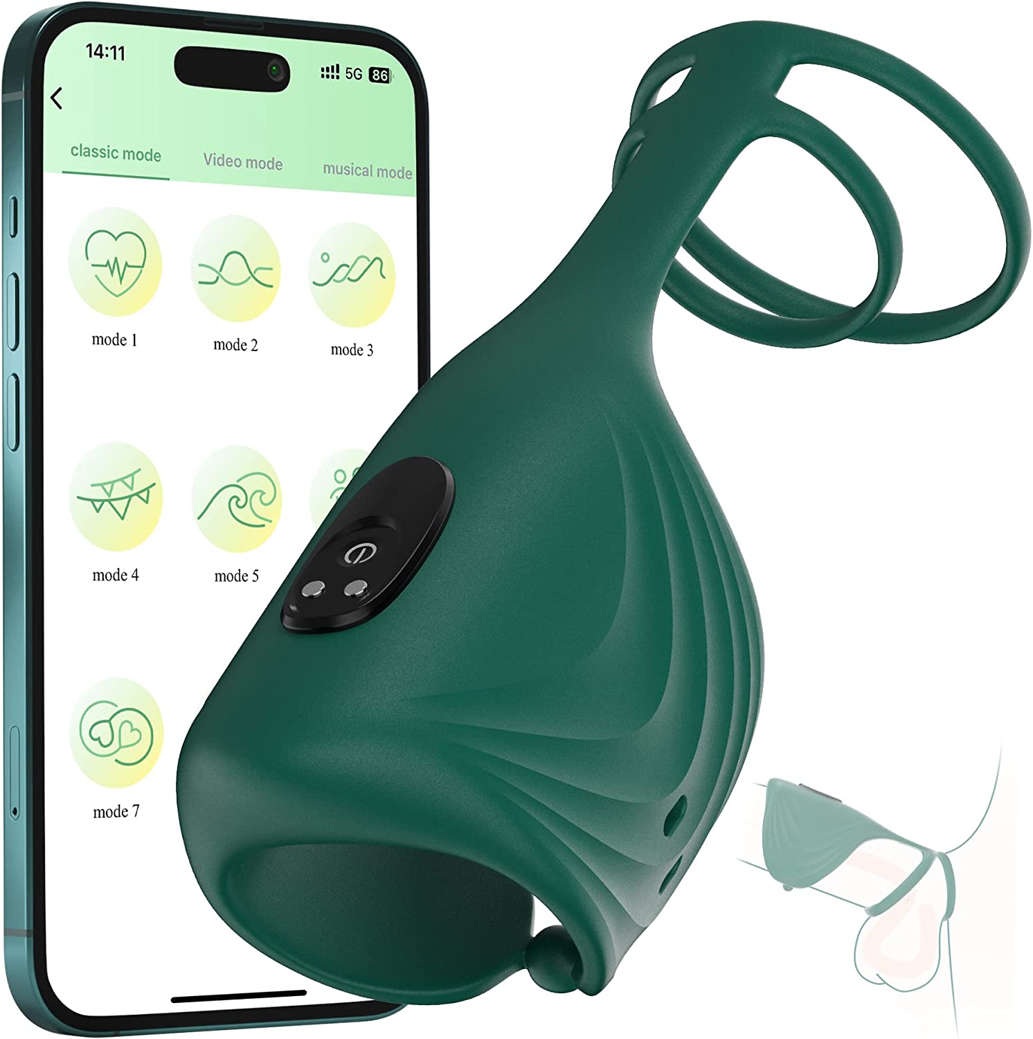 WILL Glans Trainer Pro GREEN 3-in-1 Smart Male Masturbator with APP Control Vibrating Penis Trainer for Endurance & Sensitivity, 10 Vibration Modes, IPX7 Waterproof, Ribbed Texture, USB Magnetic Charging