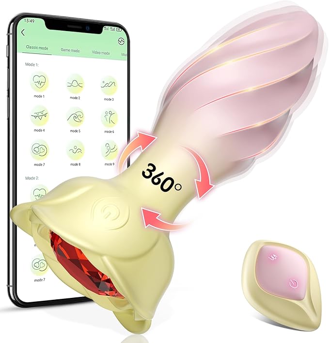 360° Rotating Smart APP Controlled Rainbow Spin Butt Plug | 10 Rotational Vibration Modes, USB Rechargeable, Fully Waterproof Silicone Anal Toy with 4 Entertainment Modes & Thread Surface Design for Secure Fit